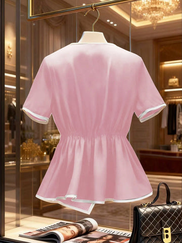 Women's New Elegant Bow Collar Short Sleeve Blouse