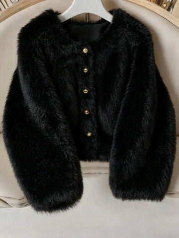 Women's Solid Color Long Sleeve Single-Breasted Loose Casual Faux Fur Coat
