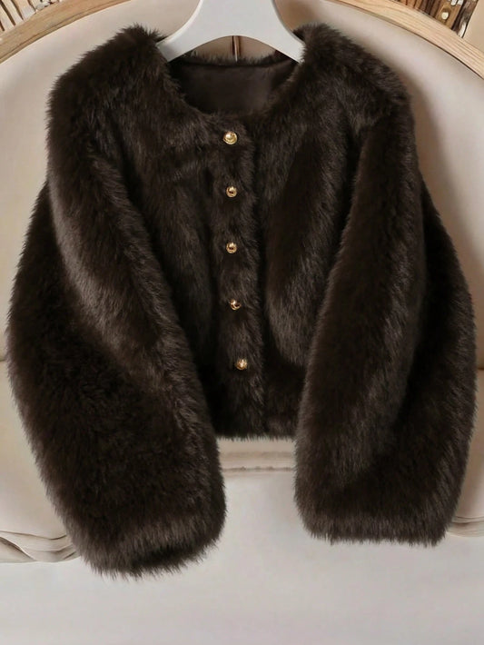 Women's Solid Color Long Sleeve Single-Breasted Loose Casual Faux Fur Coat