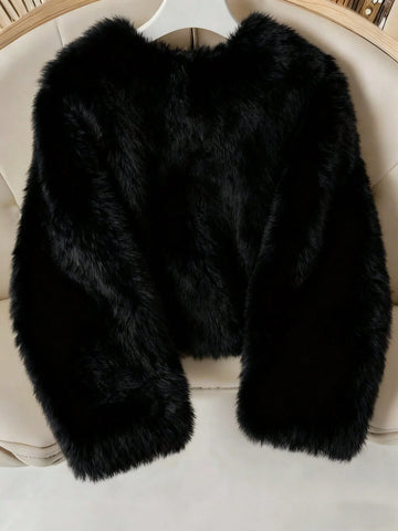 Women's Solid Color Long Sleeve Single-Breasted Loose Casual Faux Fur Coat