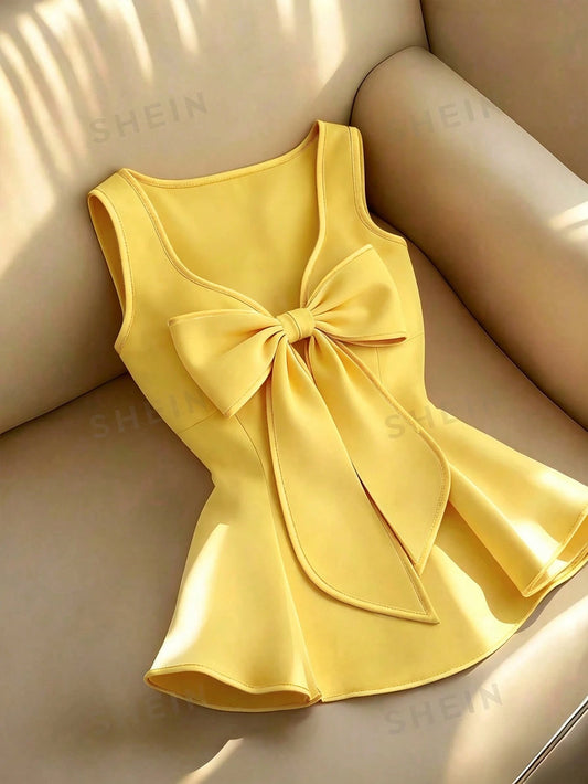 Women's Elegant Contrast Color Trim Bow Decor Camisole Top