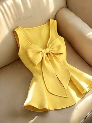 Women's Elegant Contrast Color Trim Bow Decor Camisole Top