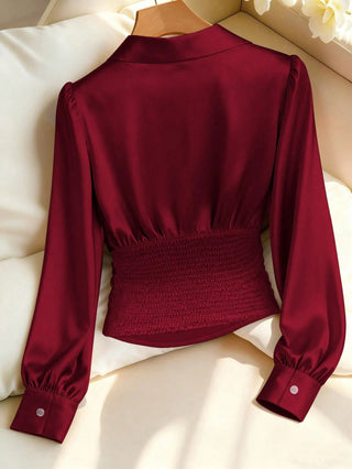 Solid Color Minimalist Long Sleeve Elegant Waist Shirt