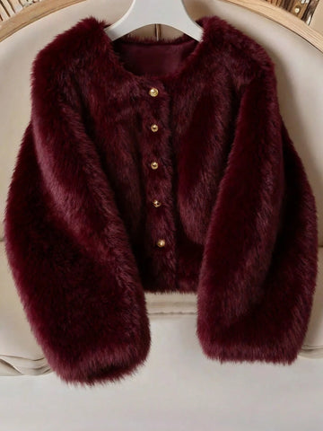 Women's Solid Color Long Sleeve Single-Breasted Loose Casual Faux Fur Coat