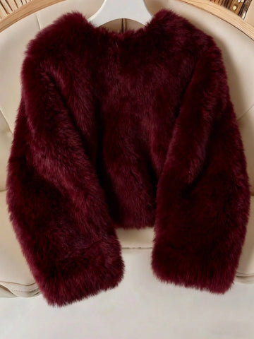 Women's Solid Color Long Sleeve Single-Breasted Loose Casual Faux Fur Coat