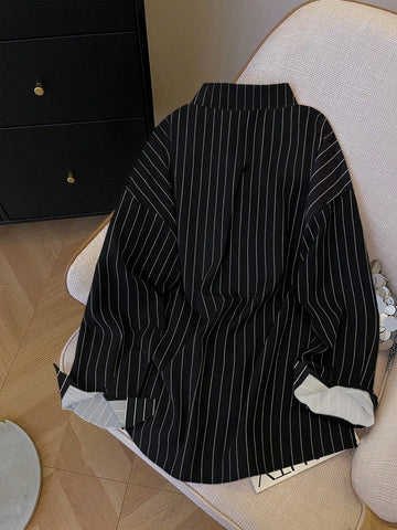 Minimalist Embroidered Decor Long Sleeve Loose Blouse