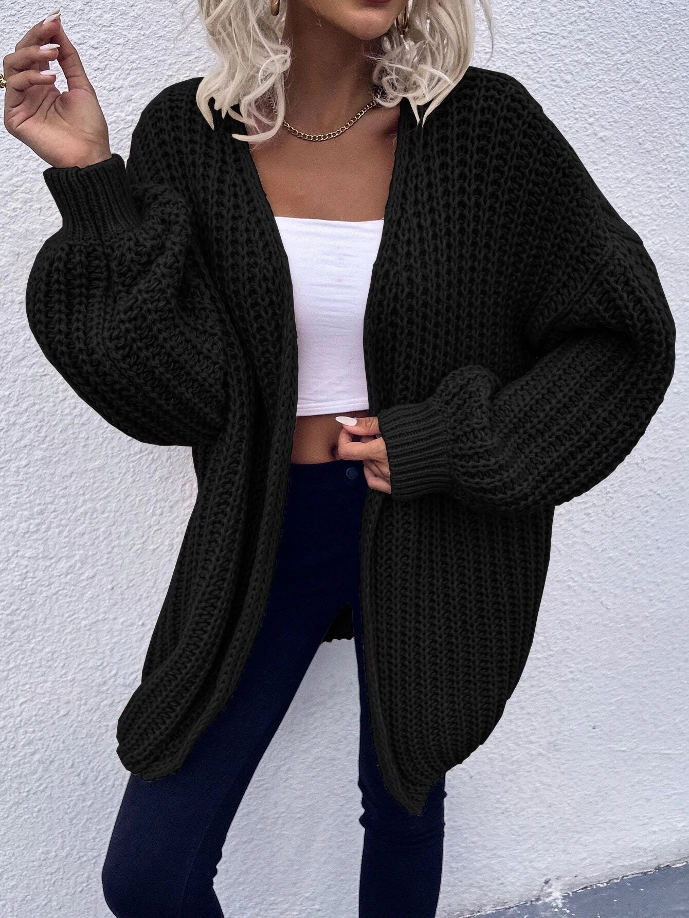 Frenchy Chunky Knit Drop Shoulder Cardigan