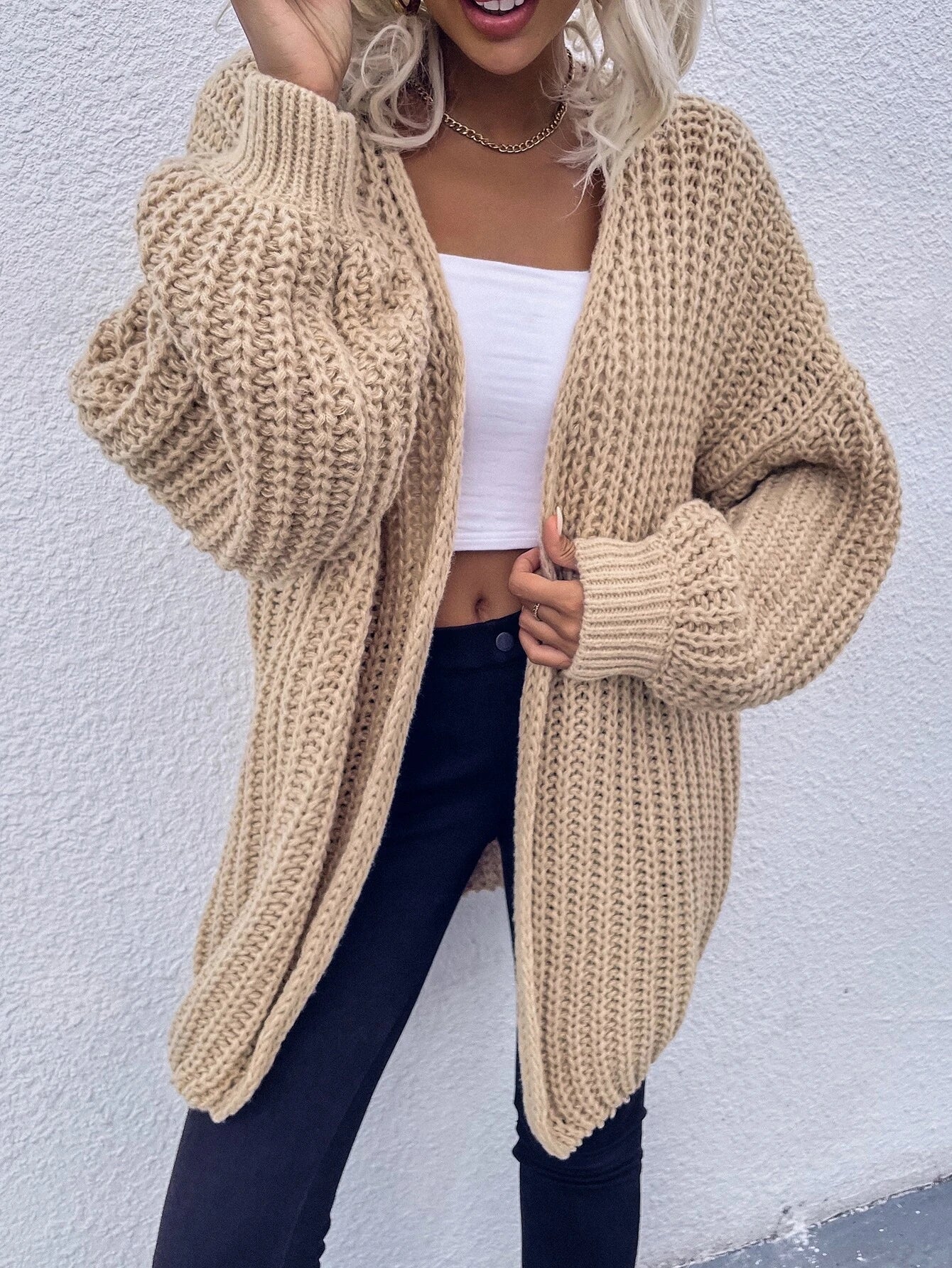 Frenchy Chunky Knit Drop Shoulder Cardigan