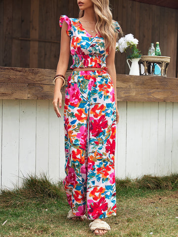 Frenchy Floral Print Top & Wide Leg Pants