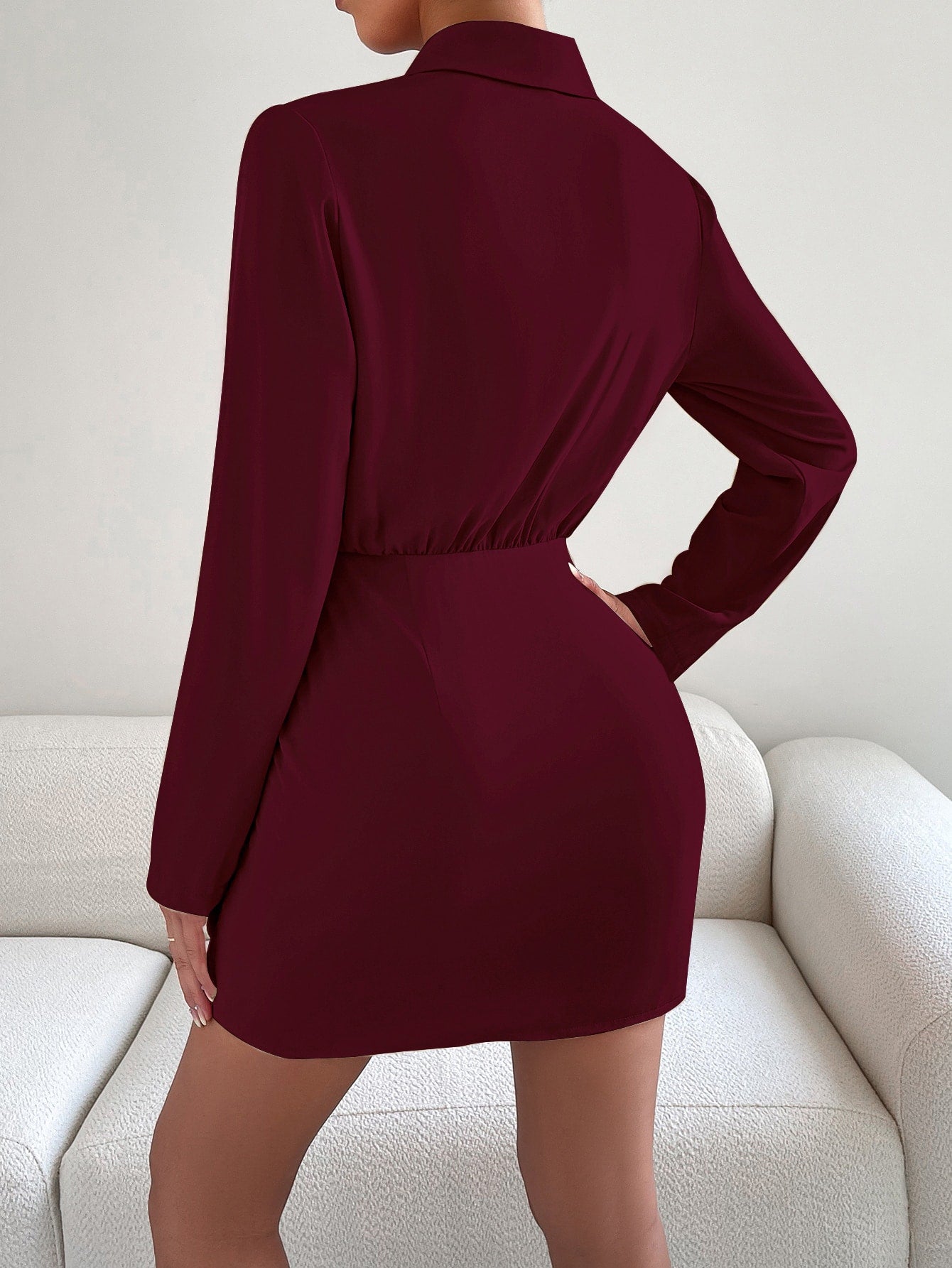 Frenchy Lapel Neck Wrap Hem Dress