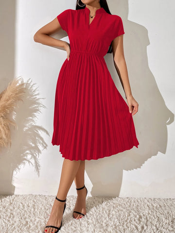 Frenchy Pleated Hem Notched Neckline A-line Dress