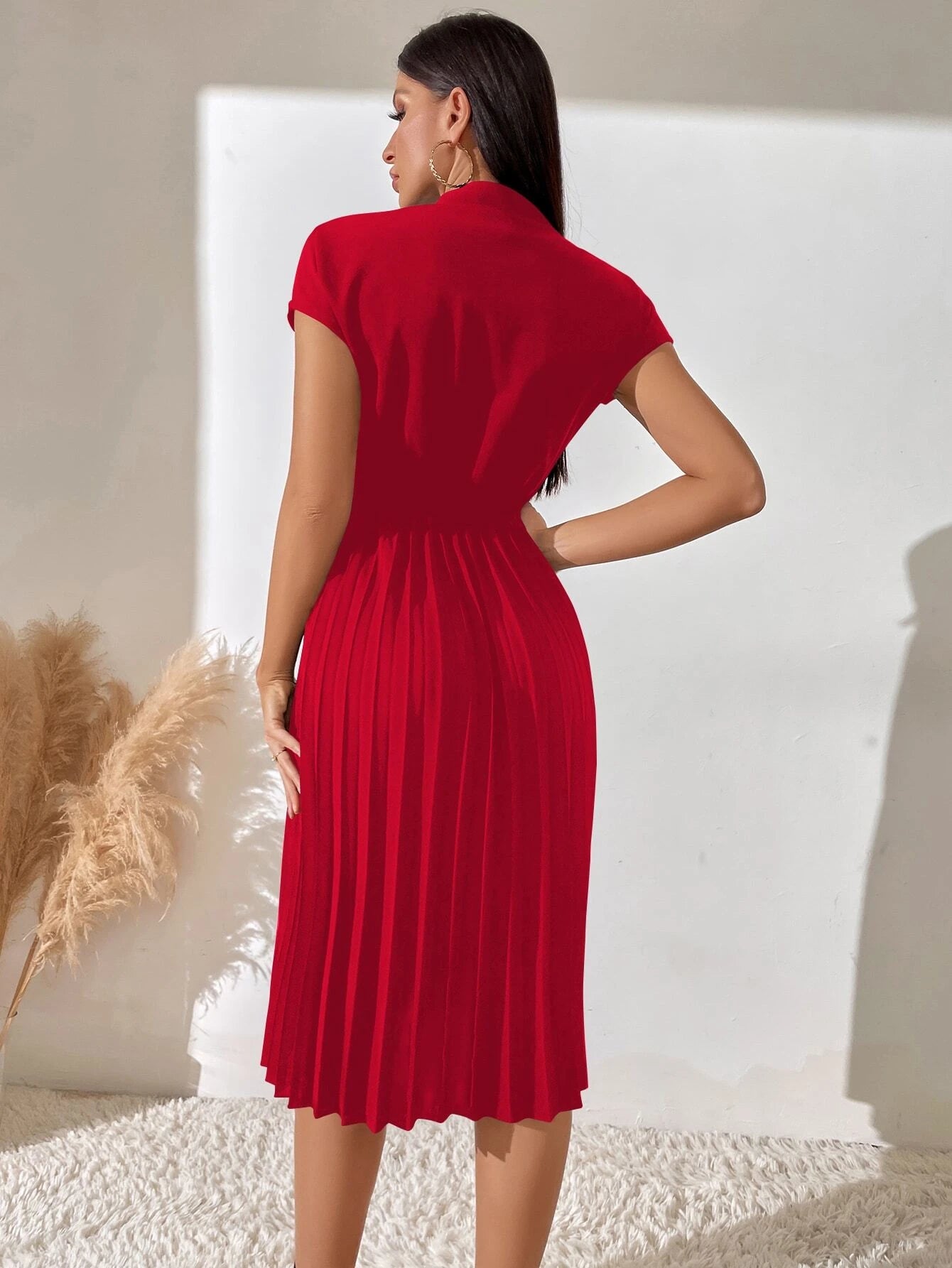 Frenchy Pleated Hem Notched Neckline A-line Dress