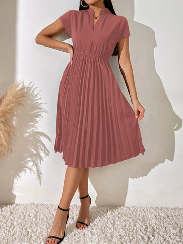 Frenchy Pleated Hem Notched Neckline A-line Dress