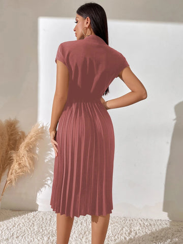 Frenchy Pleated Hem Notched Neckline A-line Dress