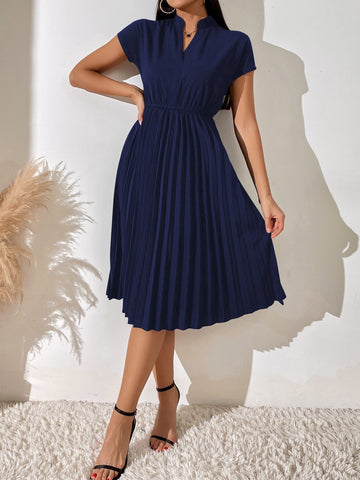 Frenchy Pleated Hem Notched Neckline A-line Dress