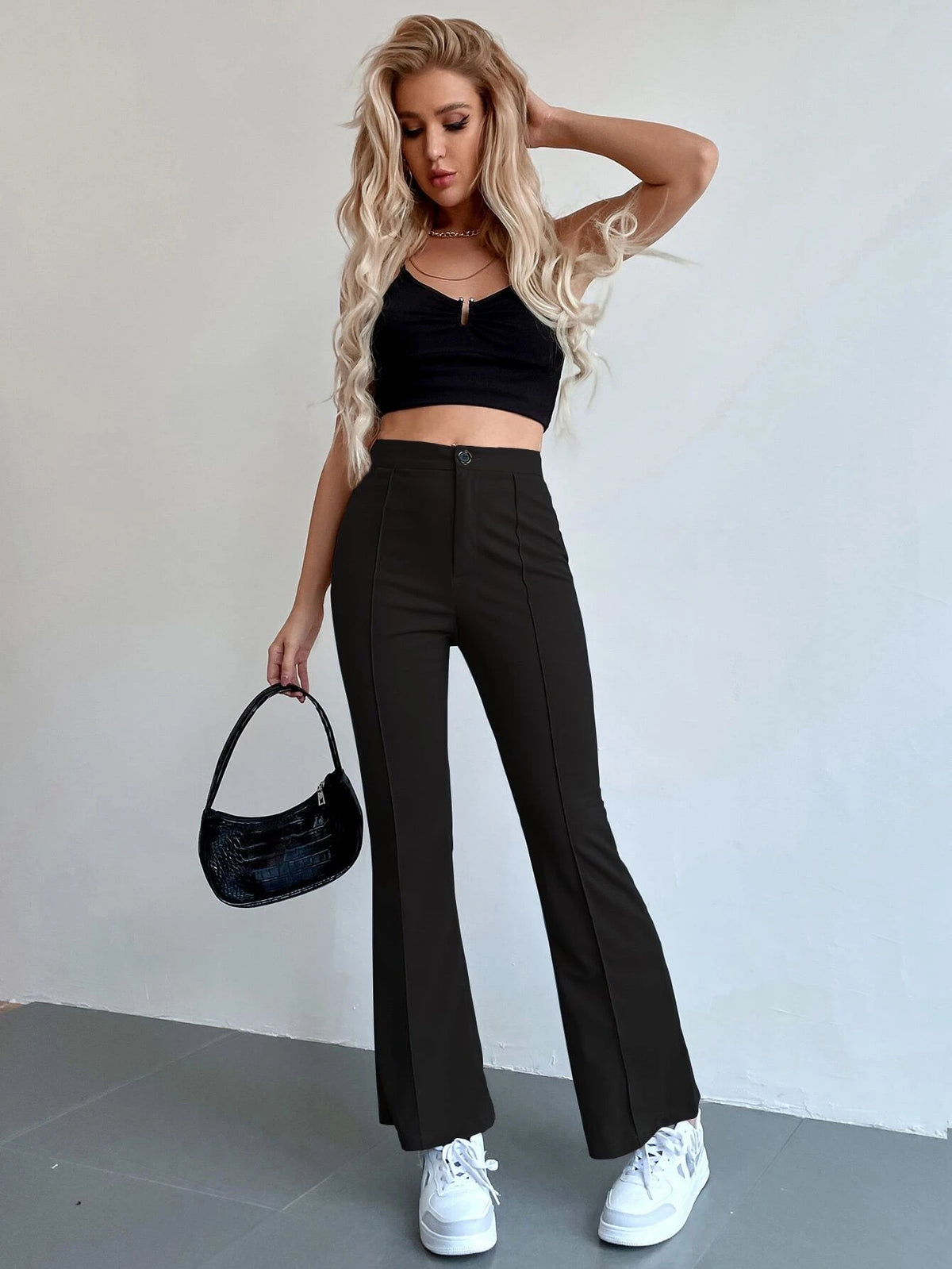 Frenchy Seam Front High Waist Flare Leg Pants