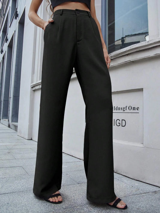 Frenchy Solid Slant Pocket Wide Leg Suit Pants