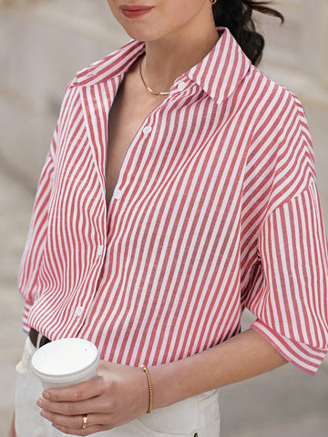 Frenchy Striped Print Drop Shoulder Shirt