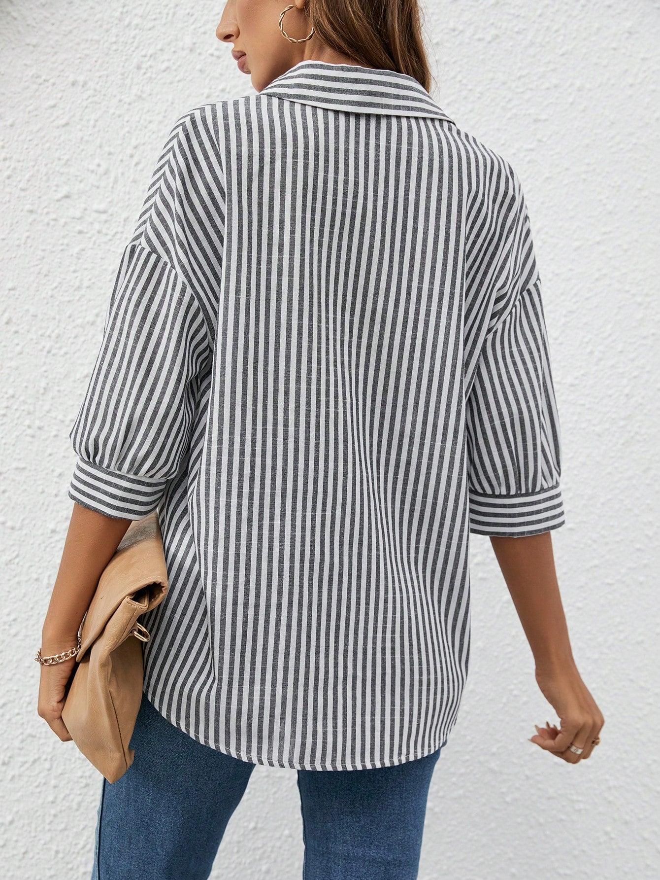 Frenchy Striped Print Drop Shoulder Shirt