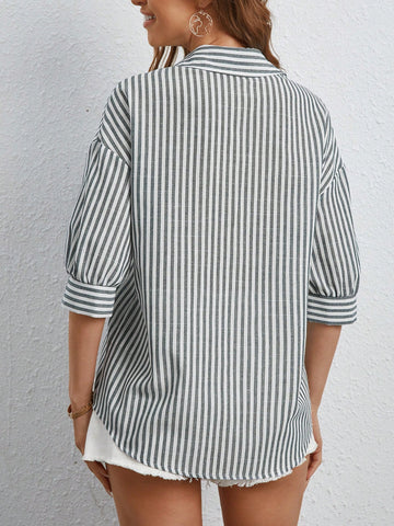 Frenchy Striped Print Drop Shoulder Shirt