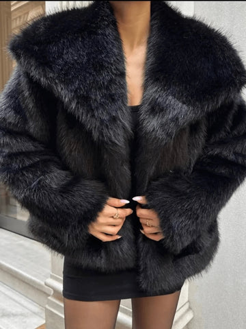 Women Solid Color Plush Elegant Short Faux Fur Jacket