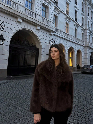 Women Solid Color Plush Elegant Short Faux Fur Jacket