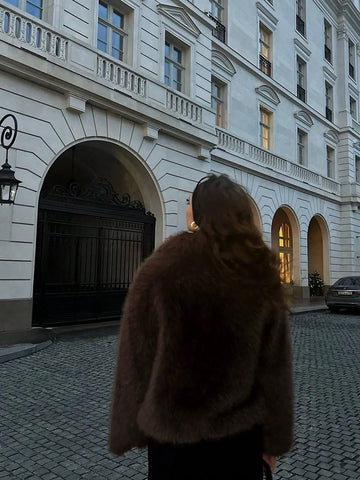 Women Solid Color Plush Elegant Short Faux Fur Jacket