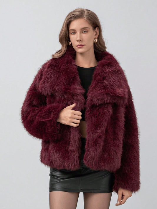 Women Solid Color Plush Elegant Short Faux Fur Jacket