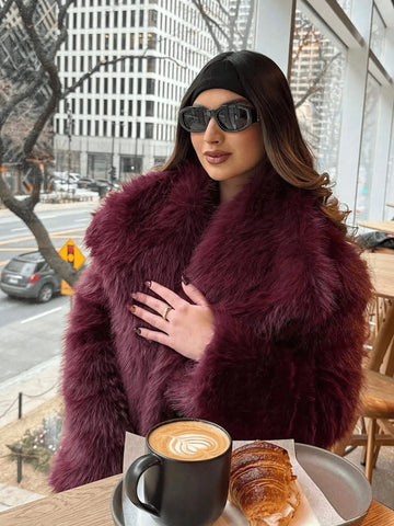 Women Solid Color Plush Elegant Short Faux Fur Jacket