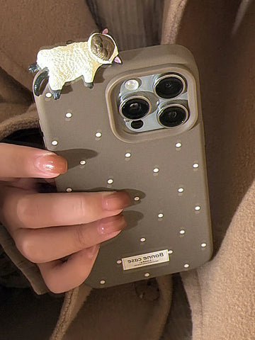 1pc GUCADI Blue Polka Dot + 3D Cute Lying Cat Soft Case
