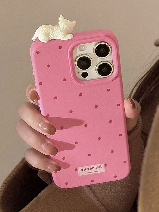 1pc GUCADI Blue Polka Dot + 3D Cute Lying Cat Soft Case