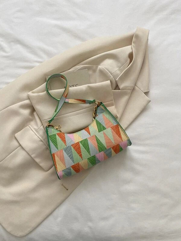 Geometric Pattern Chain Baguette Bag