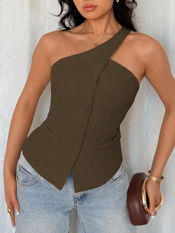 Sleeveless One-Shoulder Casual Fashion Blazer