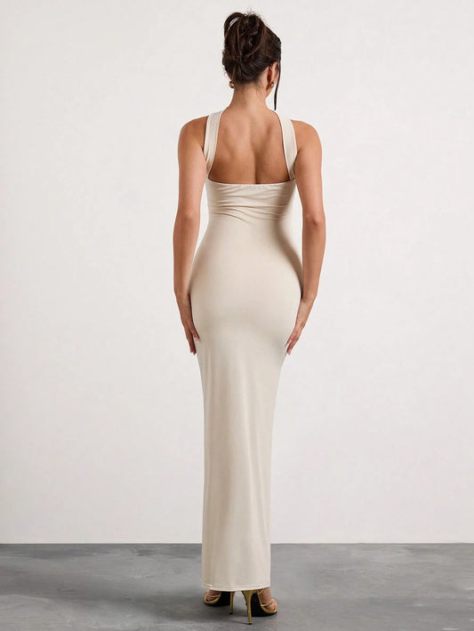 Off The Shoulder Ruched Halterneck Maxi Dress