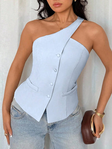 Sleeveless One-Shoulder Casual Fashion Blazer