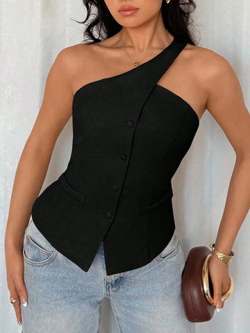 Sleeveless One-Shoulder Casual Fashion Blazer