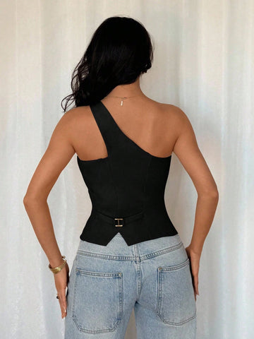 Sleeveless One-Shoulder Casual Fashion Blazer
