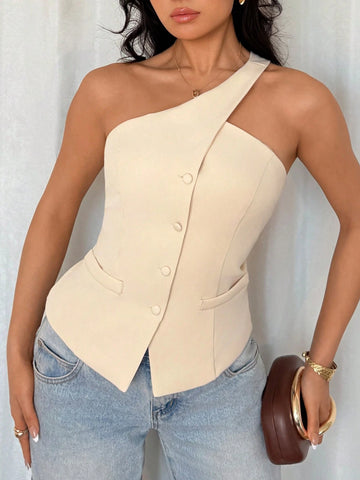 Sleeveless One-Shoulder Casual Fashion Blazer
