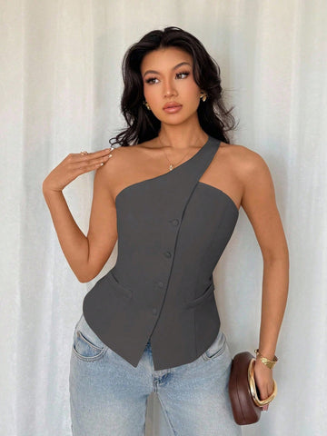Sleeveless One-Shoulder Casual Fashion Blazer