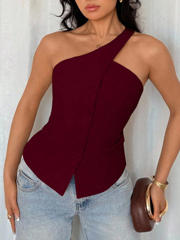 Sleeveless One-Shoulder Casual Fashion Blazer