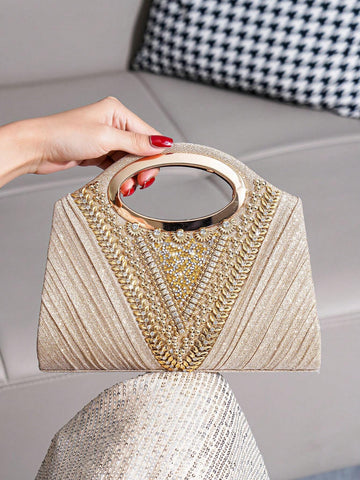 Glitter Clutch Bag With Diamond-Inspired Festive Evening Handbag And Chain Strap