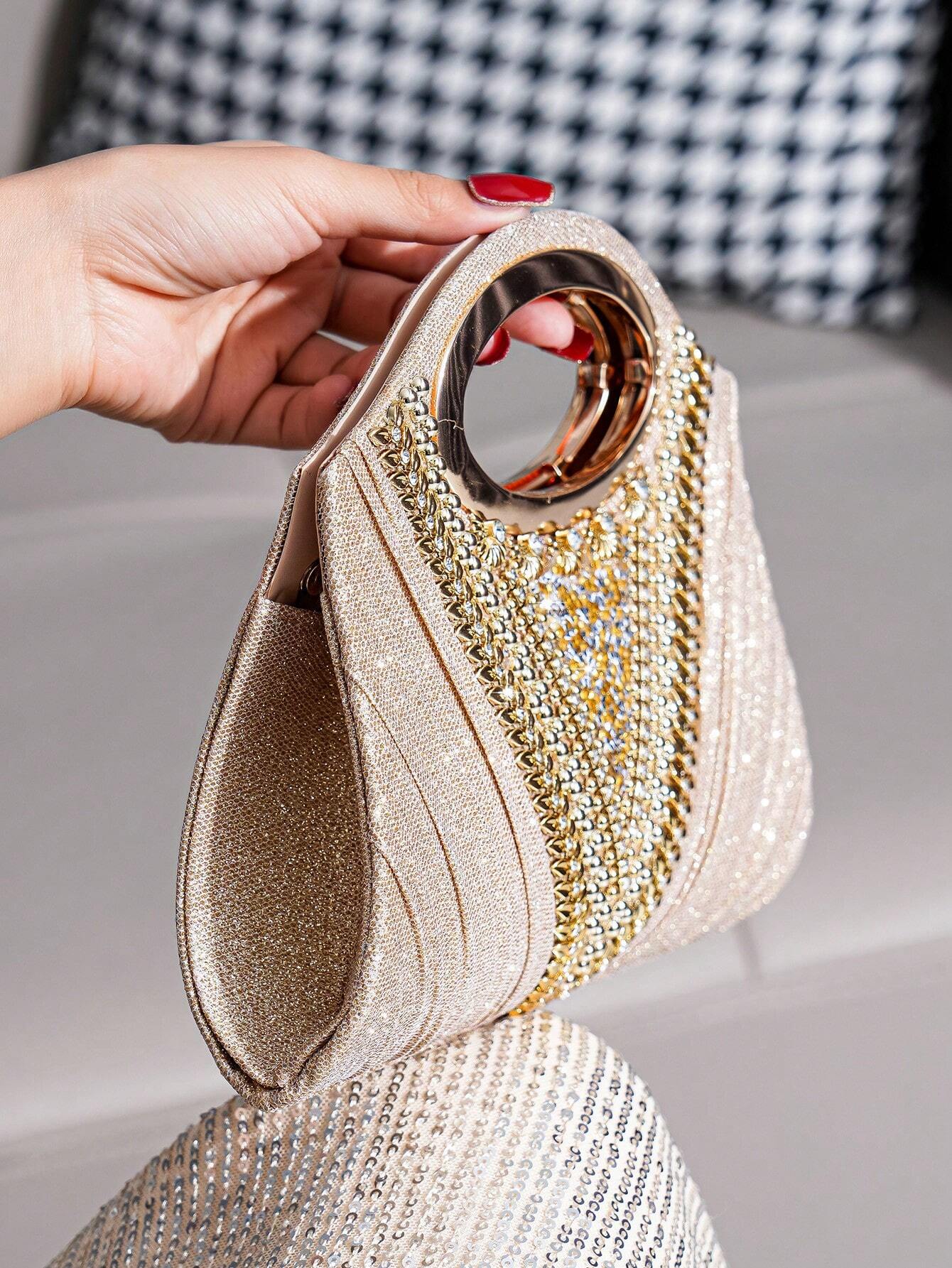 Glitter Clutch Bag With Diamond-Inspired Festive Evening Handbag And Chain Strap