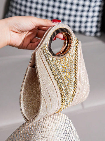 Glitter Clutch Bag With Diamond-Inspired Festive Evening Handbag And Chain Strap