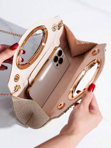 Glitter Clutch Bag With Diamond-Inspired Festive Evening Handbag And Chain Strap