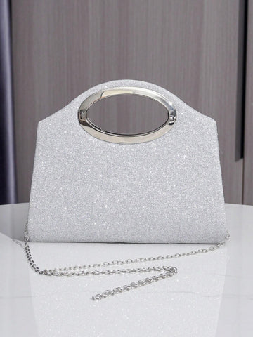 Glitter Clutch Bag With Diamond-Inspired Festive Evening Handbag And Chain Strap