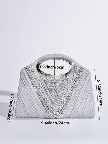 Glitter Clutch Bag With Diamond-Inspired Festive Evening Handbag And Chain Strap