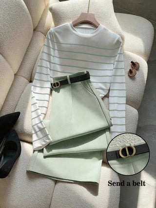 Striped Long Sleeve T-Shirt And Pants With Pockets