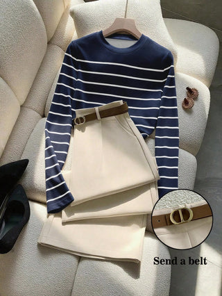 Striped Long Sleeve T-Shirt And Pants With Pockets