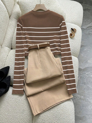 Striped Long Sleeve T-Shirt And Pants With Pockets