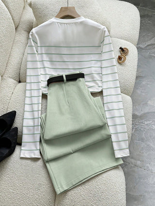 Striped Long Sleeve T-Shirt And Pants With Pockets